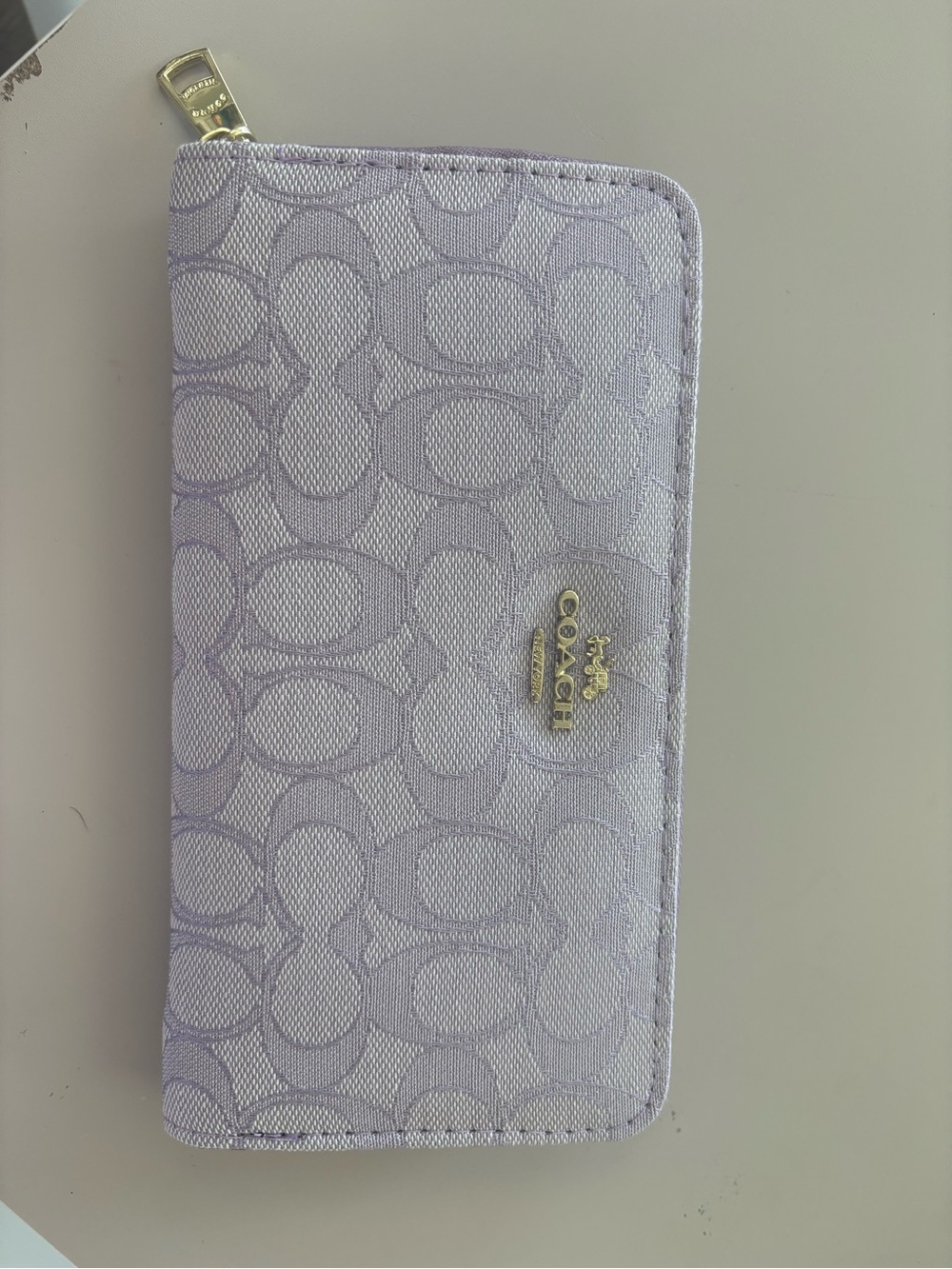 Coach Lilac Signature Zip Phone Case with Gold Hardware